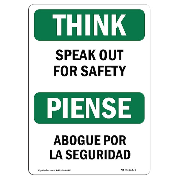 OSHA THINK Sign, Speak Out For Bilingual, 5in X 3.5in Decal, 10PK, 3.5" W, 5" L, Landscape, PK10